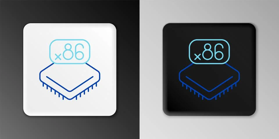 Line Computer processor with microcircuits CPU icon isolated on grey background Illustrazione stock