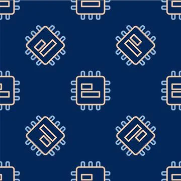 Line Computer processor with microcircuits CPU icon isolated seamless pattern on イラスト素材