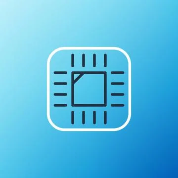 Line Computer processor with microcircuits CPU icon isolated on blue background Stock Illustration