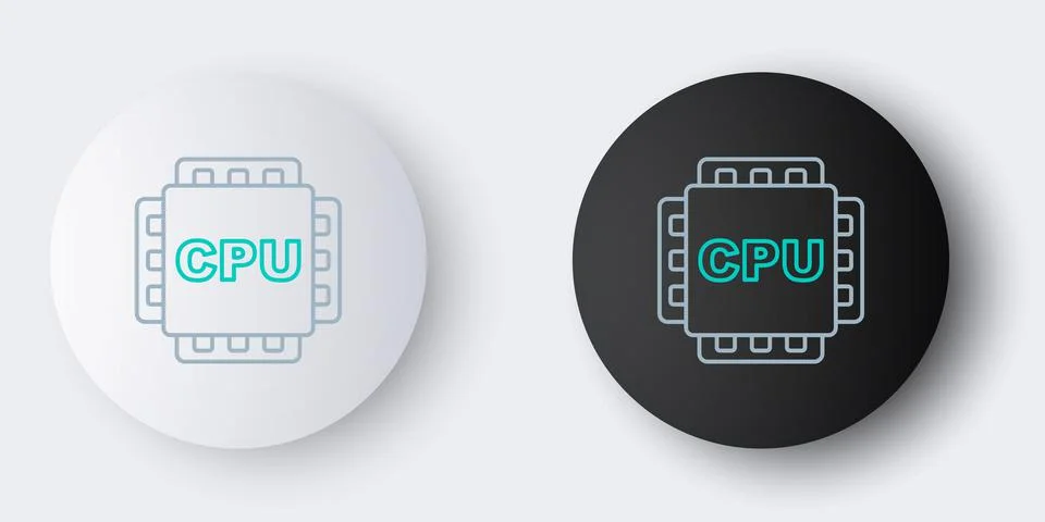 Line Computer processor with microcircuits CPU icon isolated on grey background Illustrazione stock