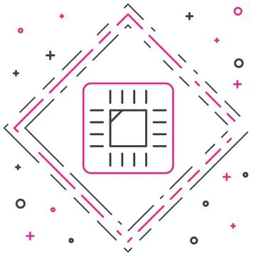 Line Computer processor with microcircuits CPU icon isolated on white background Illustrazione stock