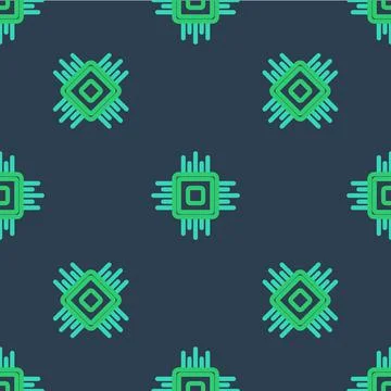 Line Computer processor with microcircuits CPU icon isolated seamless pattern on Illustrazione stock