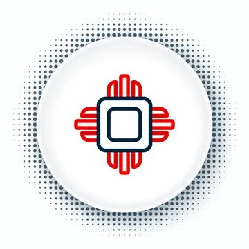 Line Computer processor with microcircuits CPU icon isolated on white background 스톡 일러스트