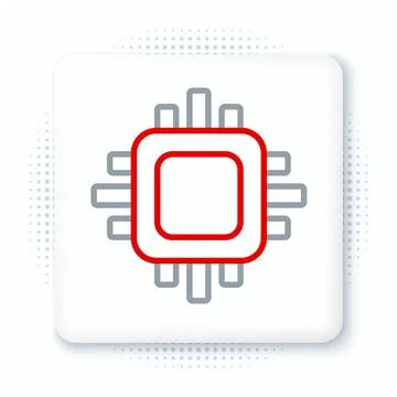 Line Computer processor with microcircuits CPU icon isolated on white backgro Stock Illustration