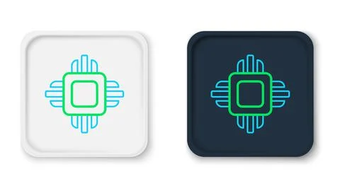 Line Computer processor with microcircuits CPU icon isolated on white background Stock Illustration