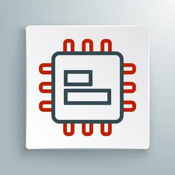 Line Computer processor with microcircuits CPU icon isolated on white backg.. Illustrazione stock