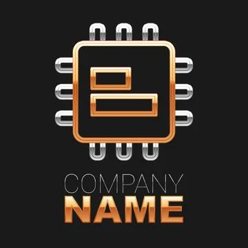 Line Computer processor with microcircuits CPU icon isolated on black background Stock Illustration