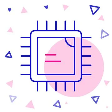 Line Computer processor with microcircuits CPU icon isolated on white background Stock Illustration