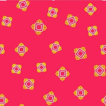 Line Computer processor with microcircuits CPU icon isolated seamless pattern on Illustrazione stock