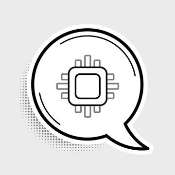 Line Computer processor with microcircuits CPU icon isolated on grey background Stock Illustration