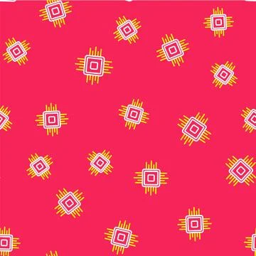 Line Computer processor with microcircuits CPU icon isolated seamless pattern on Illustrazione stock
