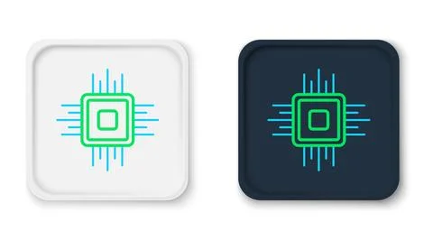 Line Computer processor with microcircuits CPU icon isolated on white background Stock Illustration