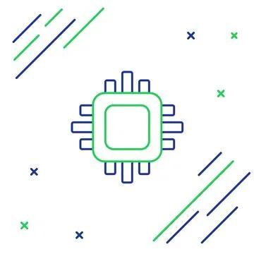 Line Computer processor with microcircuits CPU icon isolated on white background Illustrazione stock