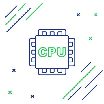 Line Computer processor with microcircuits CPU icon isolated on white background Stock Illustration