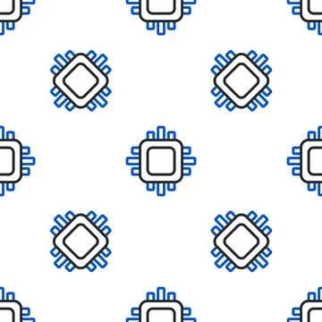 Line Computer processor with microcircuits CPU icon isolated seamless patte.. 스톡 일러스트