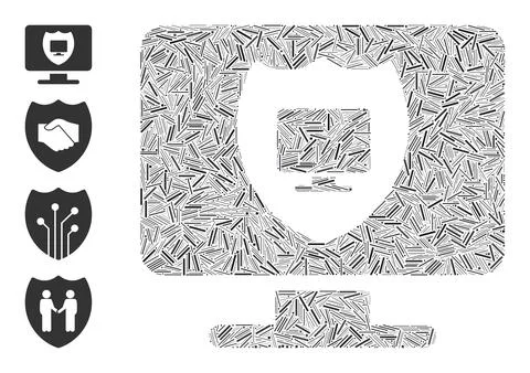 Line Computer Shield Icon Vector Collage Stock Illustration
