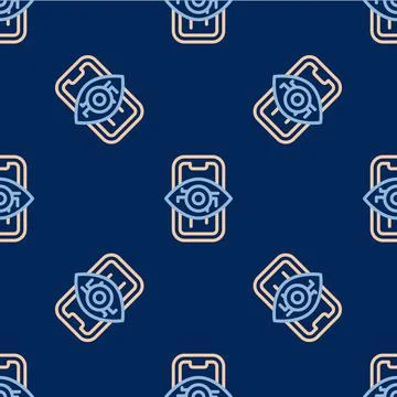 Line Computer vision icon isolated seamless pattern on blue background Stock Illustration