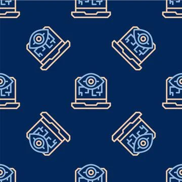Line Computer vision icon isolated seamless pattern on blue background Illustrazione stock