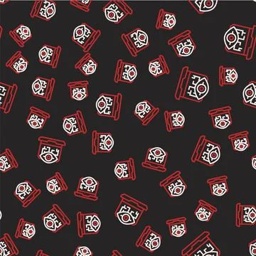 Line Computer vision icon isolated seamless pattern on black background Illustrazione stock