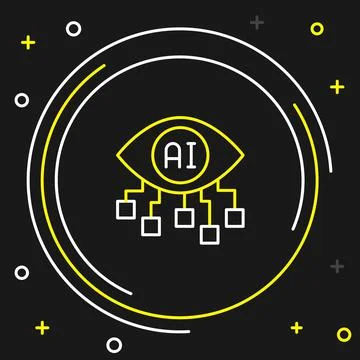 Line Computer vision icon isolated on black background. Technical vision, eye Stock Illustration
