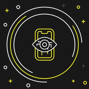 Line Computer vision icon isolated on black background. Technical vision, eye Illustrazione stock