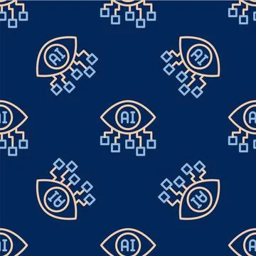 Line Computer vision icon isolated seamless pattern on blue background. Techn Stock Illustration