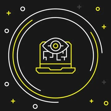 Line Computer vision icon isolated on black background. Technical vision, e.. Stock Illustration