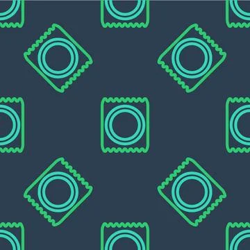 Line Condom in package icon isolated seamless pattern on blue background. S.. Illustrazione stock