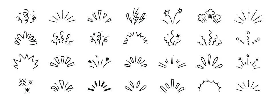 Line confetti exclamation icon elements. Doodle line rays. Abstract radial .. Ilustração Stock