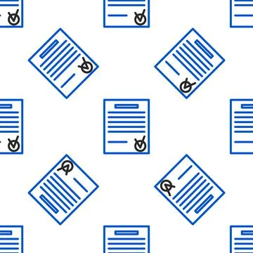 Line Confirmed document and check mark icon isolated seamless pattern on white Stock Illustration