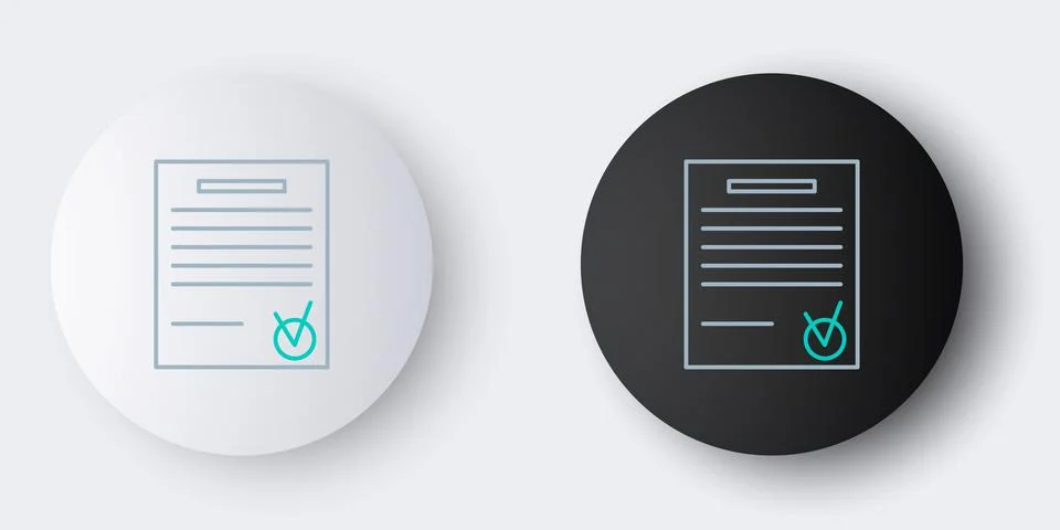 Line Confirmed document and check mark icon isolated on grey background Illustrazione stock