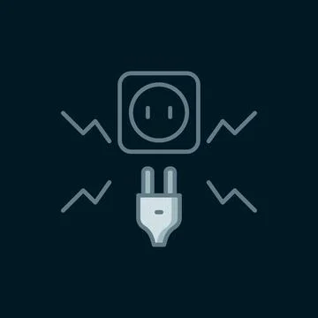 Line Connecting electric plug with electricity spark icon isolated on black.. Stock Illustration