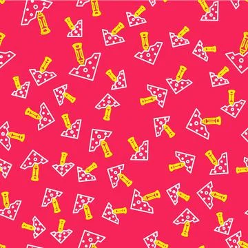 Line Construction jackhammer and stone icon isolated seamless pattern on red 스톡 일러스트