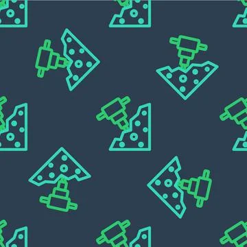 Line Construction jackhammer and stone icon isolated seamless pattern on blue 스톡 일러스트