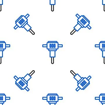 Line Construction jackhammer icon isolated seamless pattern on white background Illustrazione stock