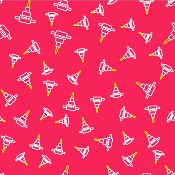 Line Construction jackhammer icon isolated seamless pattern on red background Illustrazione stock