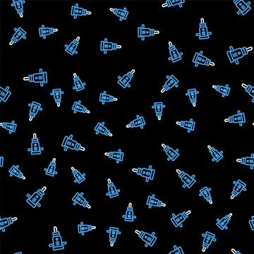 Line Construction jackhammer icon isolated seamless pattern on black background 스톡 일러스트