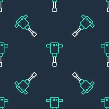 Line Construction jackhammer icon isolated seamless pattern on black backgr.. 스톡 일러스트