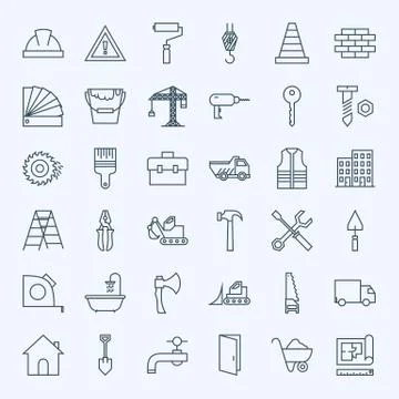 Line Construction Tools Icons Set Stock Illustration