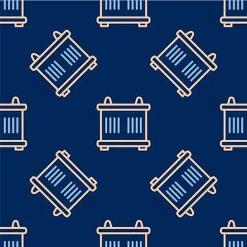 Line Container icon isolated seamless pattern on blue background. Crane lifts a 스톡 일러스트