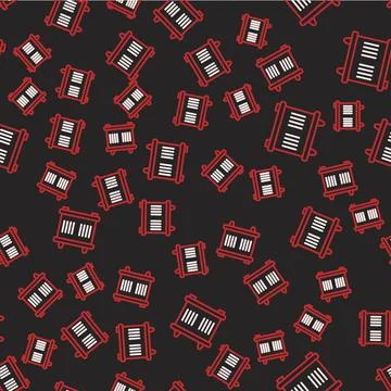 Line Container icon isolated seamless pattern on black background. Crane lifts a Illustrazione stock