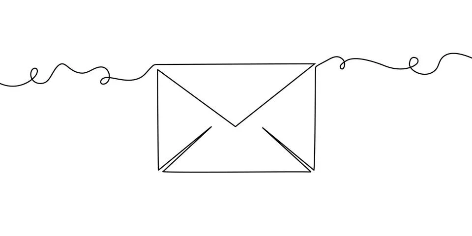 Line continuous mail art one icon email letter vector paper message. Continuous Stock Illustration