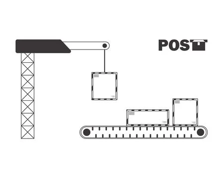 Line conveyor. The concept of delivery of cargo and parcels. Linear modern .. Stock Illustration