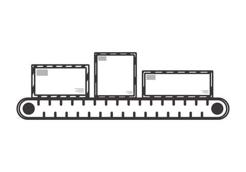 Line conveyor. The concept of delivery of cargo and parcels. Linear modern st Stock Illustration