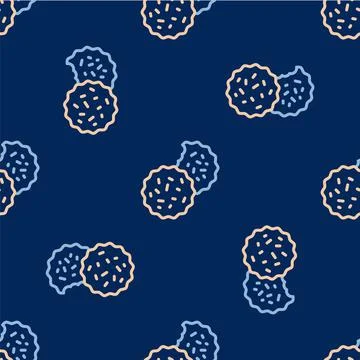 Line Cookie or biscuit with chocolate icon isolated seamless pattern on blue Stock Illustration