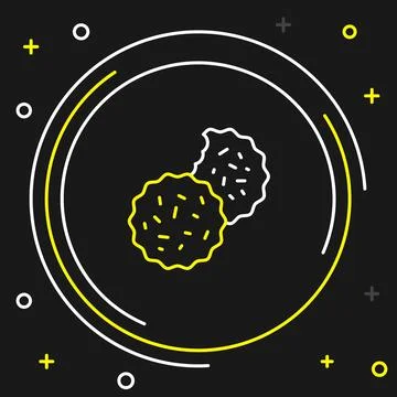 Line Cookie or biscuit with chocolate icon isolated on black background 스톡 일러스트