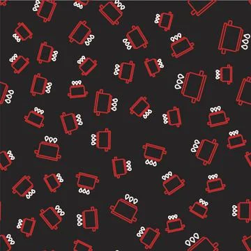 Line Cooking pot on fire icon isolated seamless pattern on black background.  库存插图