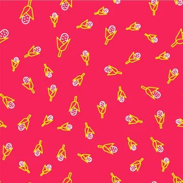 Line Corn icon isolated seamless pattern on red background. Vector Stock Illustration