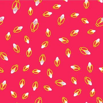 Line Corn icon isolated seamless pattern on red background. Vector Stock Illustration