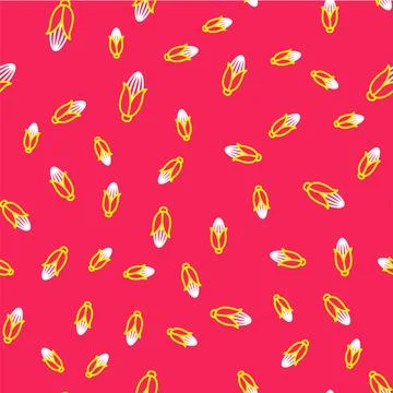 Line Corn icon isolated seamless pattern on red background. Vector イラスト素材